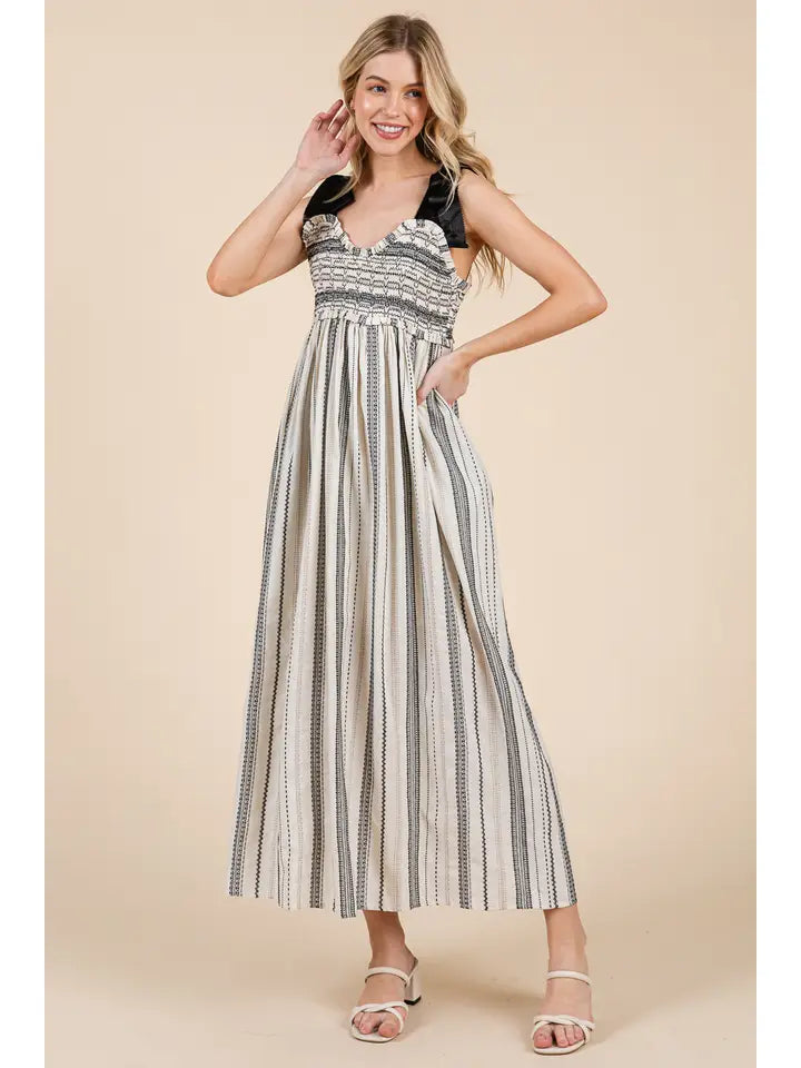Stripe Pattern Embroidered Dress