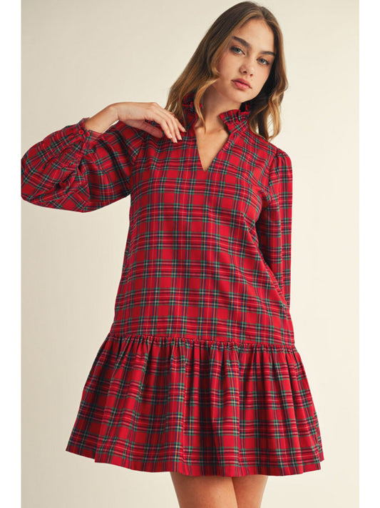Holiday Plaid Ruffle Dress
