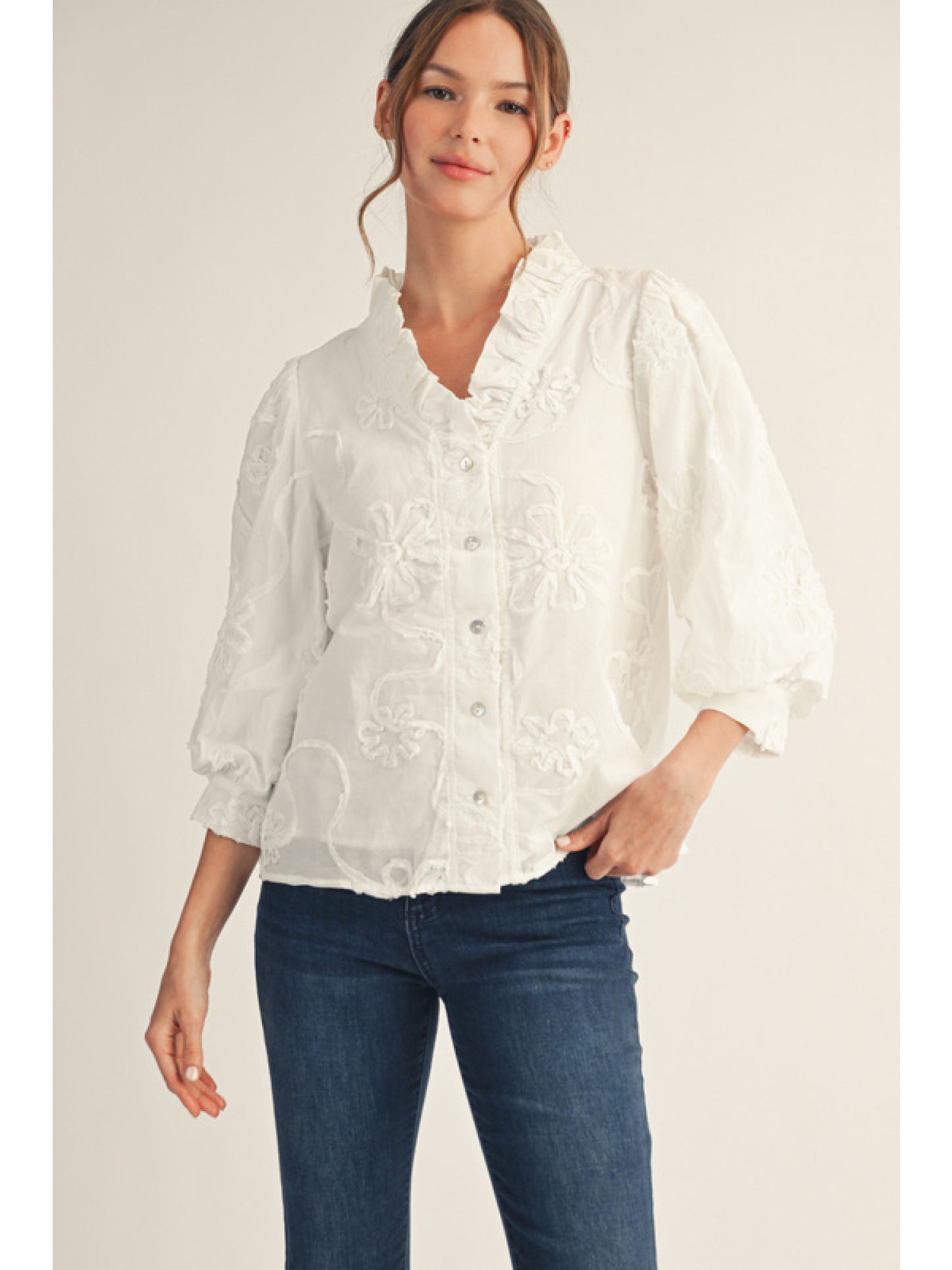 Blossom Embroidered Button-Down Blouse