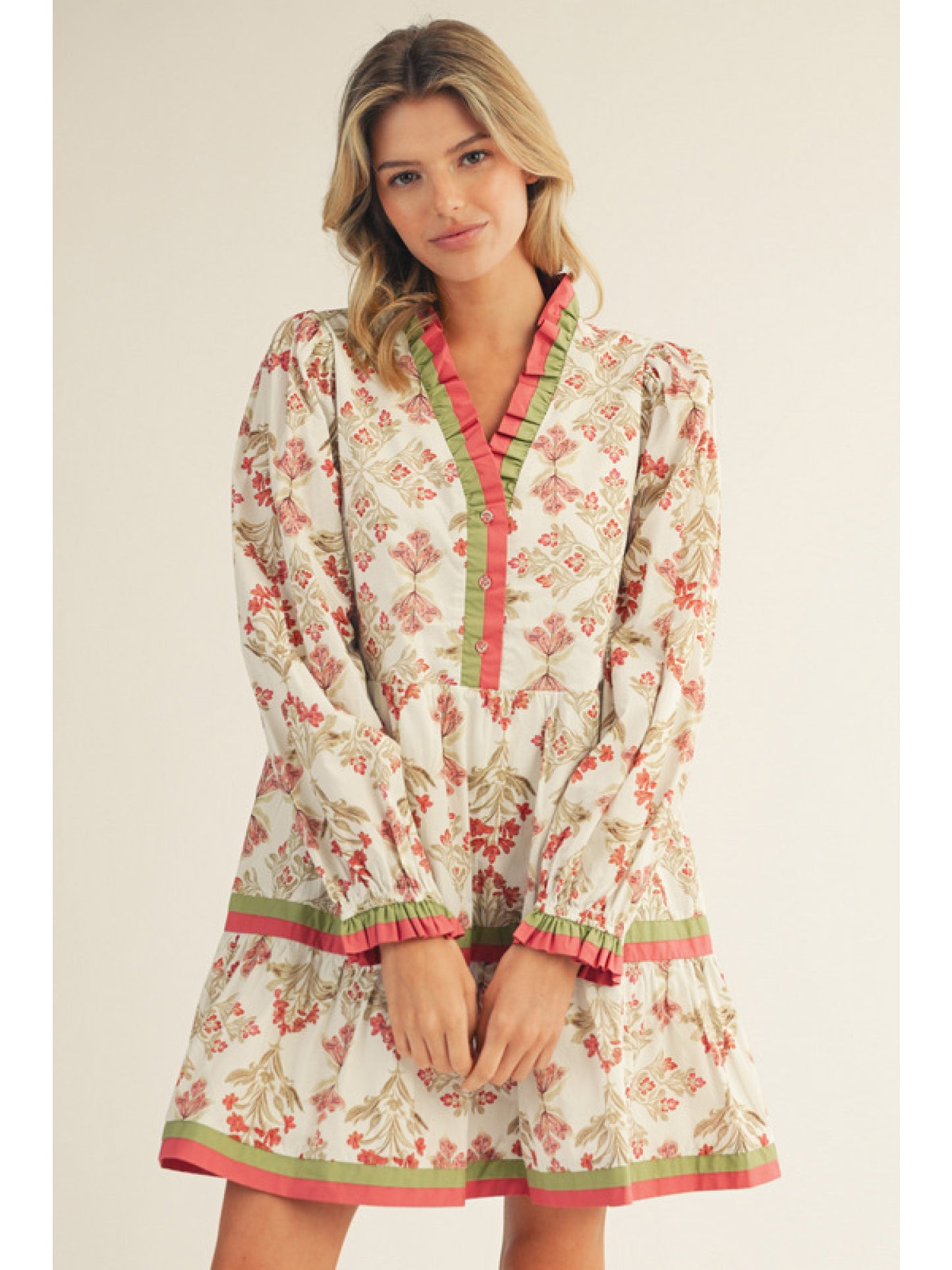 Floral Print Ruffle Trim Dress