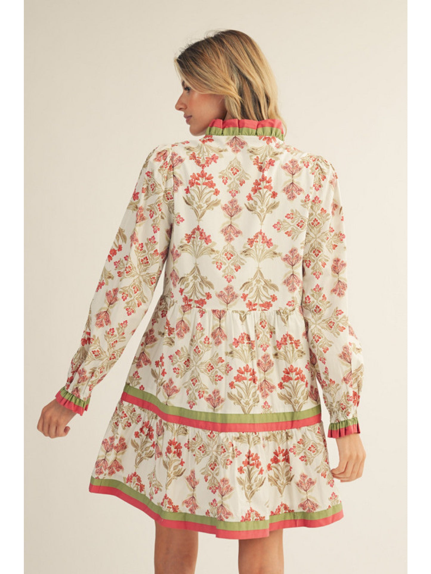 Floral Print Ruffle Trim Dress