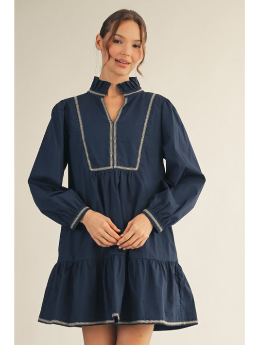 Navy Prairie Ruffle Dress