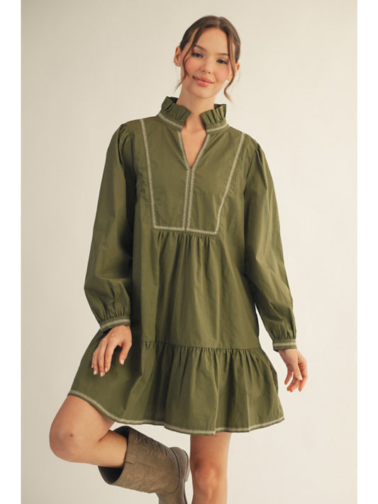 Olive Prairie Ruffle Dress