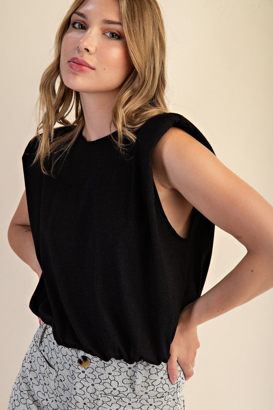 Bold Shoulder Pad Black Bodysuit