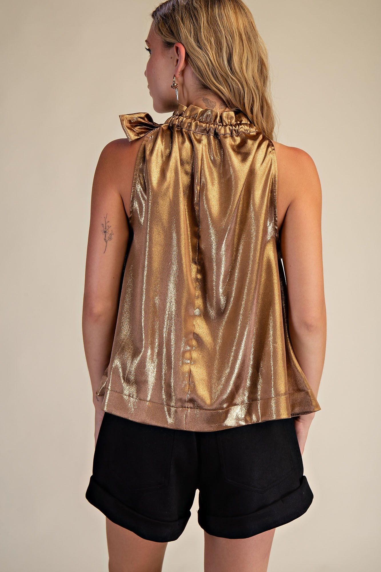 Ruffle Neck Tie Top