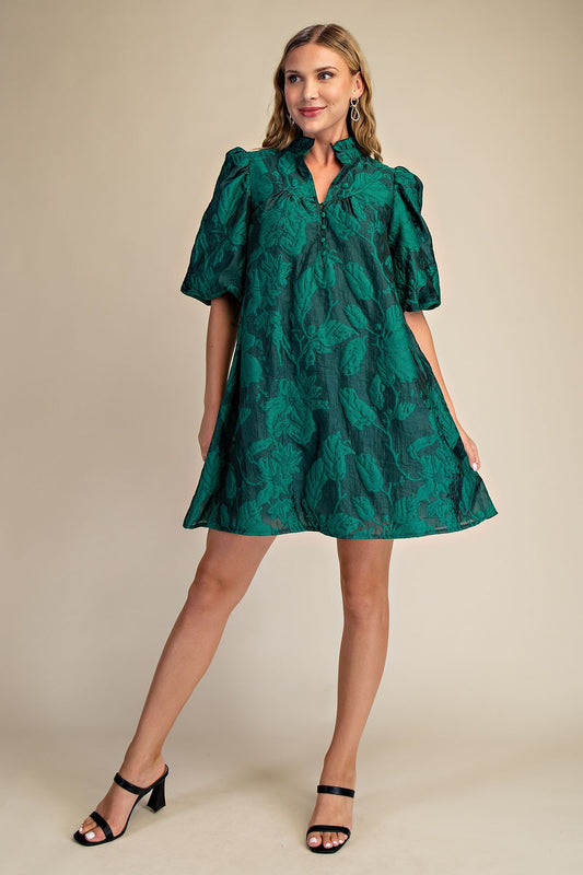 Ruffled Neck with Volume Sleeve Dress