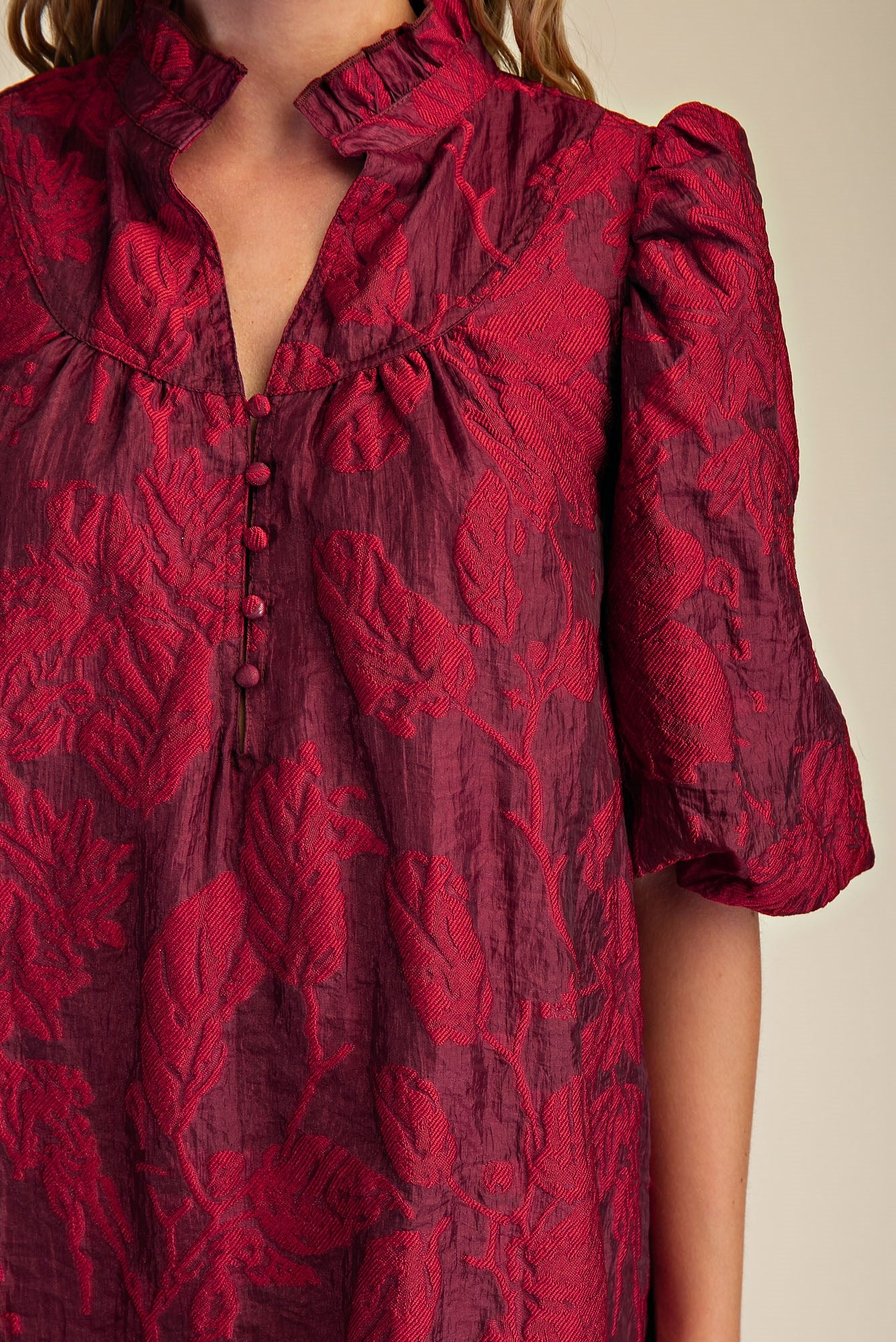 Ruffled Neck with Volume Sleeve Dress