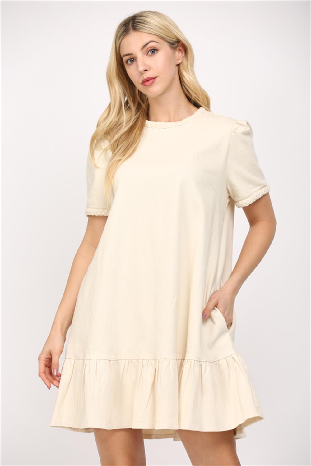 Cotton Denim Mini Dress with Pockets