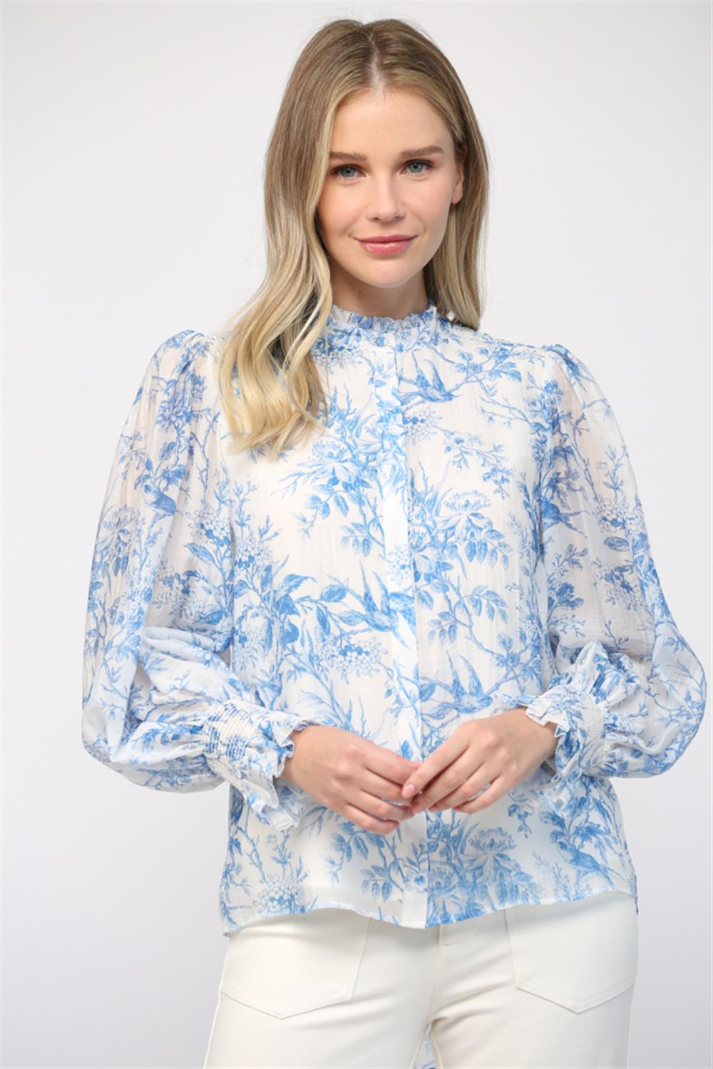 Blue & White Floral Chiffon Blouse π