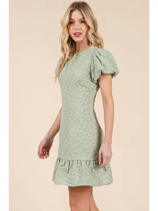 White Jacquard Peplum Dress