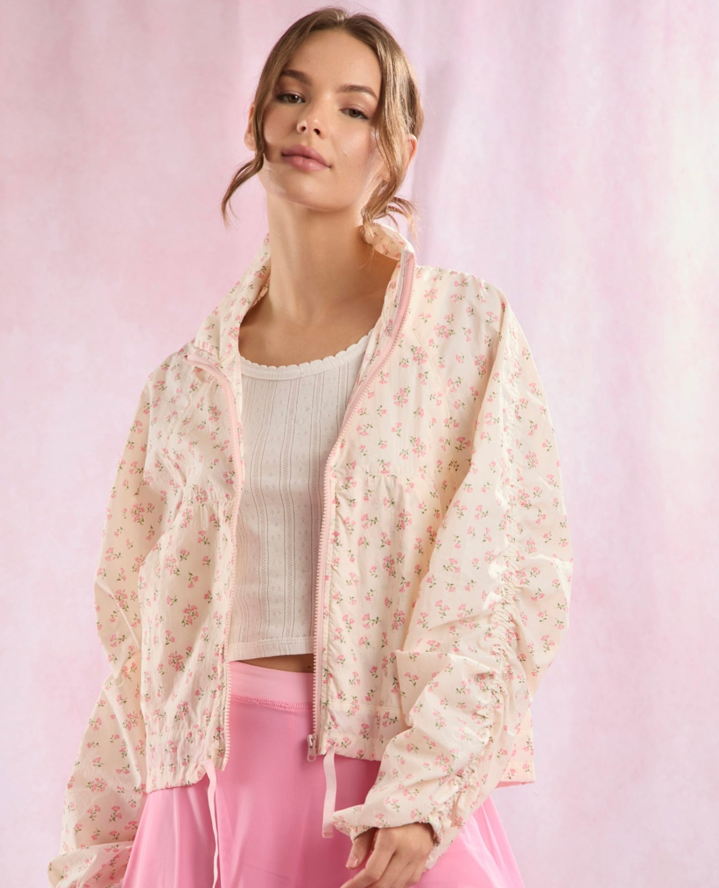 Pink floral windbreaker