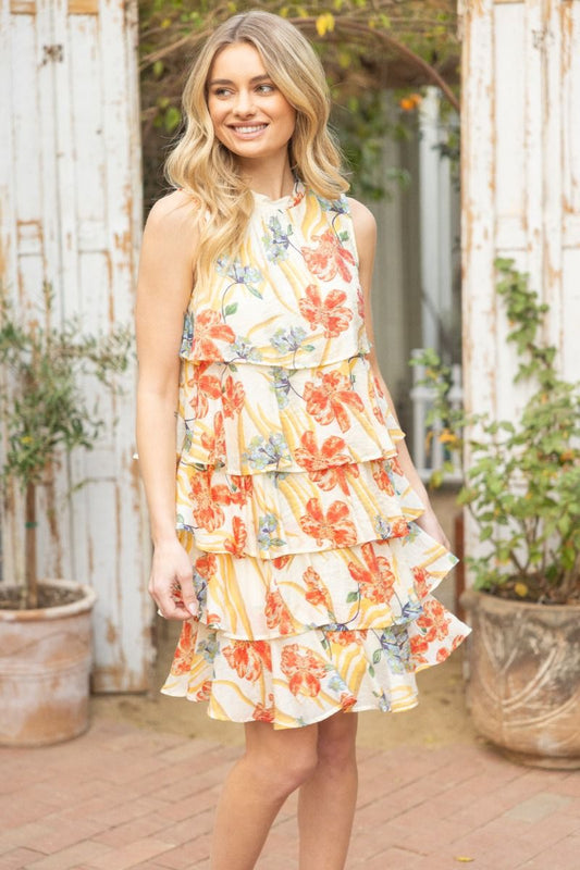 Floral Print Ruffled Tiered Dress