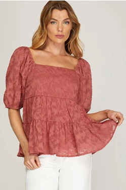 Puffy Half Sleeve Textured Tired Top