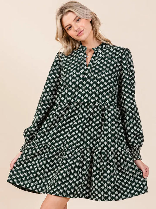 Green & White Star Print Dress