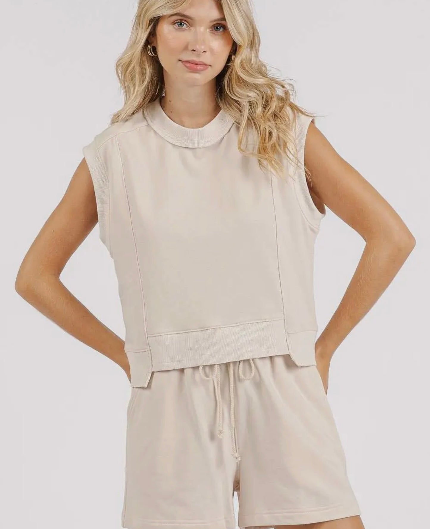 French Terry Crew Neck Top Set