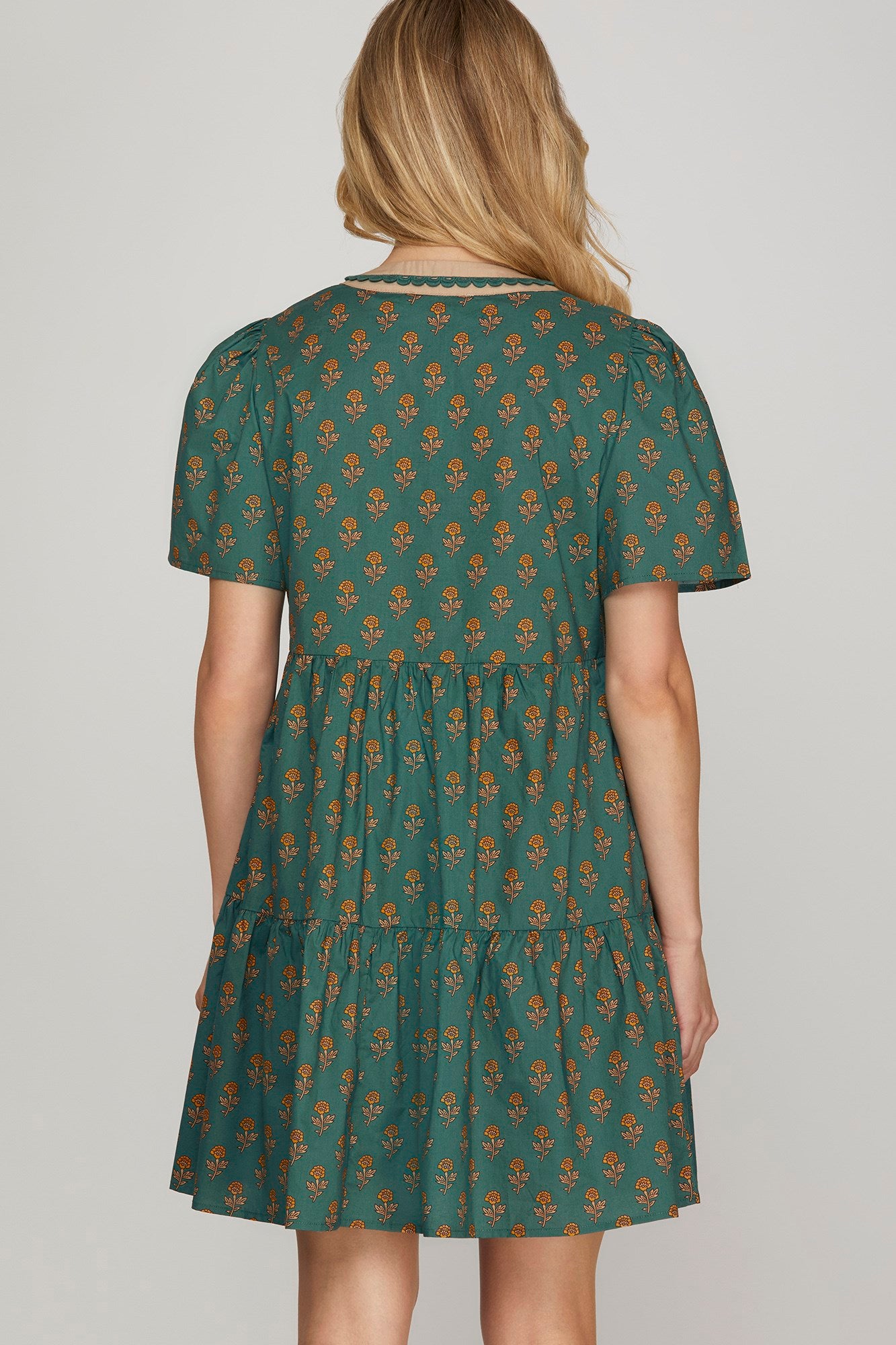 Southern Charm Tiered Mini Dress – Green Floral