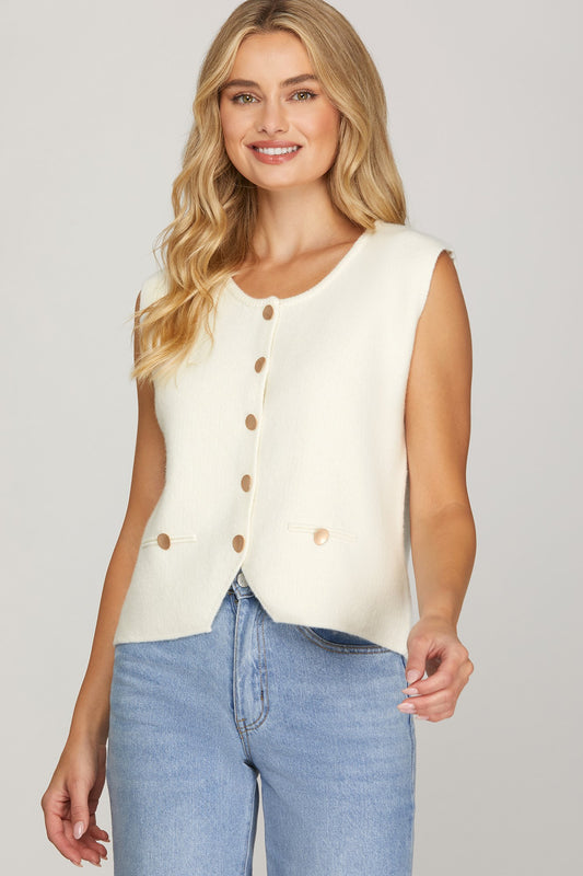 🤍 Cozy Chic Button-Front Sweater Vest
