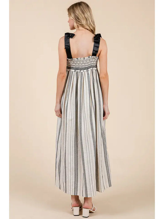 Stripe Pattern Embroidered Dress