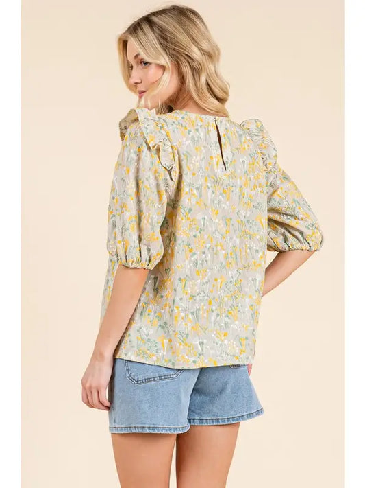 Floral Ruffle Sleeve Blouse