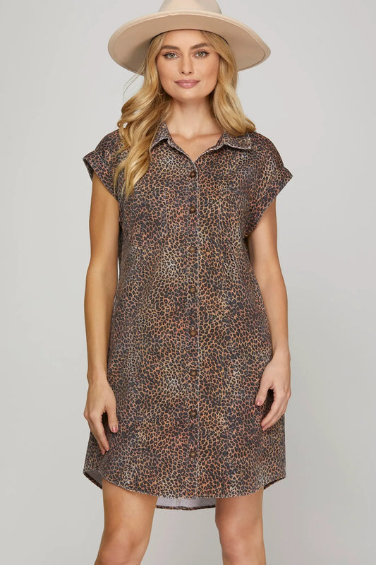 Leopard Button-Down Shirt Dress