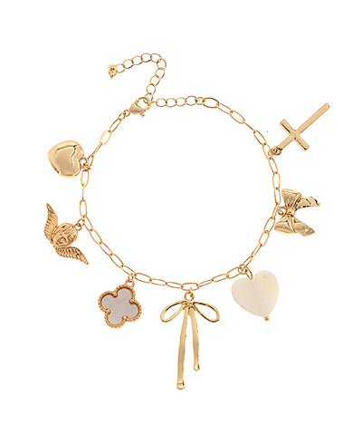 Gold Charm Bracelet with Heart & Bow