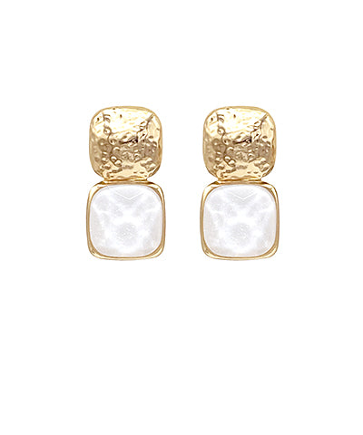 Hammered Gold & White Stone Studs
