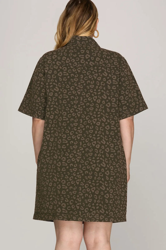 Plus Brown Animal-Print Utility Dress