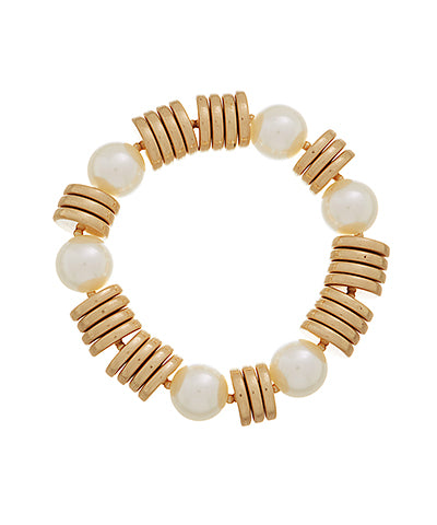 Gold & Pearl Disc Stretch Bracelet