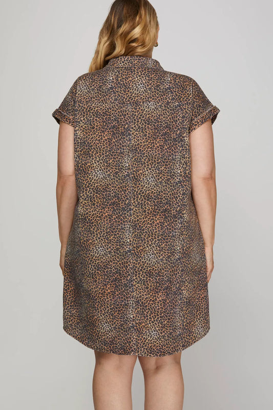 Plus Leopard Button-Down Dress