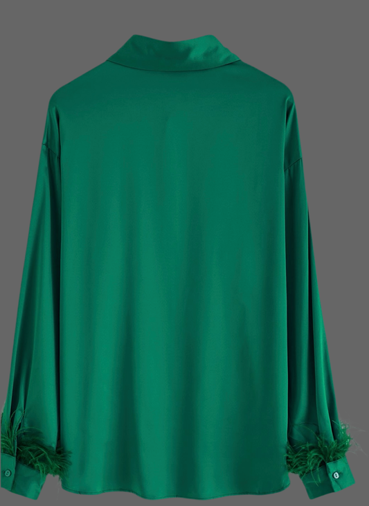 Satin Green Button Down