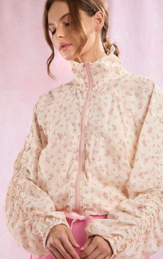 Pink floral windbreaker