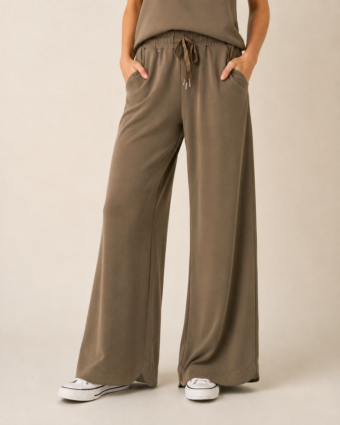 Olive Ease Wide-Leg Pants