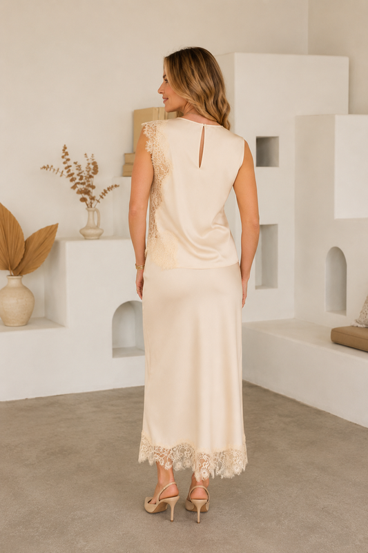Champagne Lace Elegance Satin Skirt
