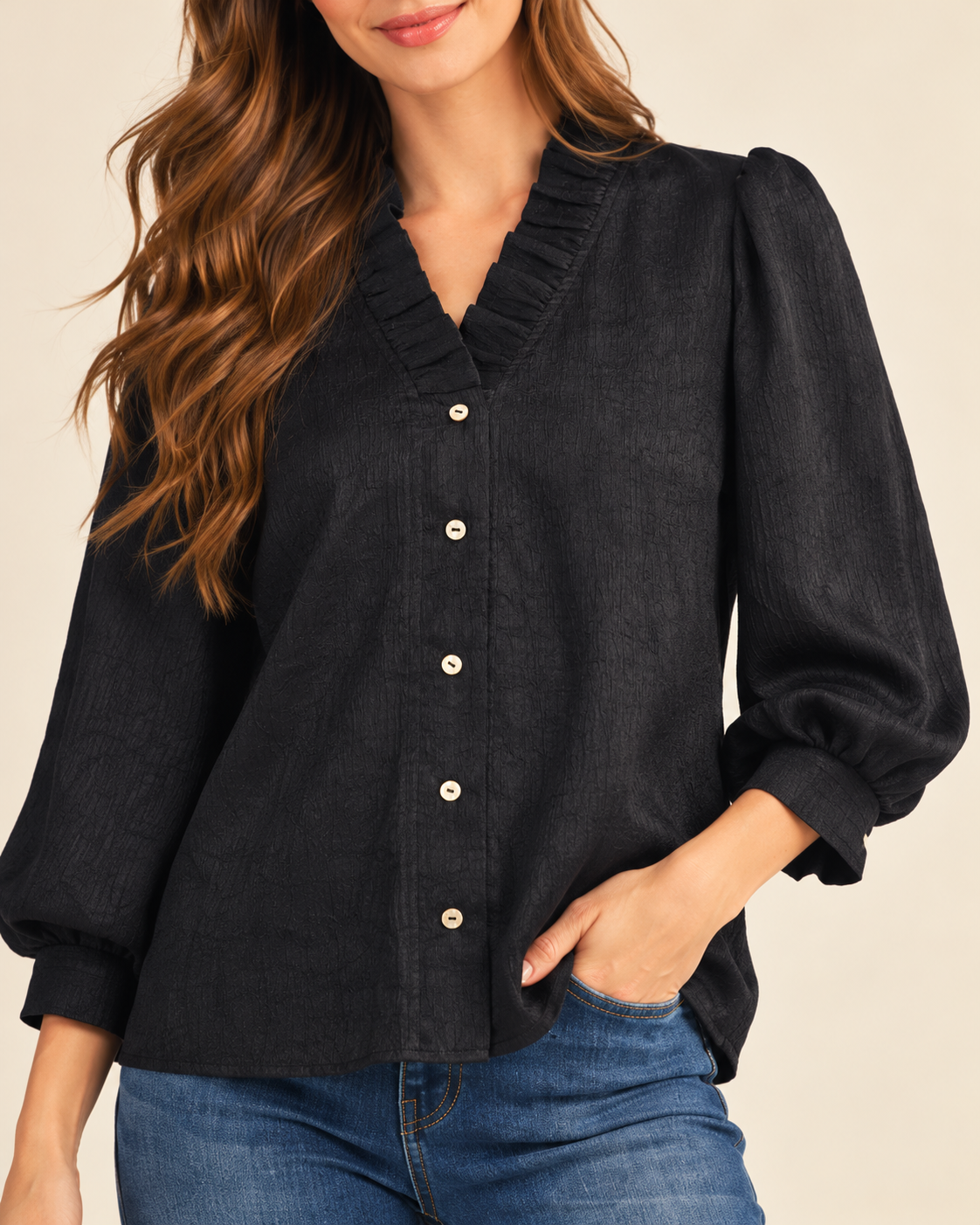 The Everly Satin Ruffle Blouse