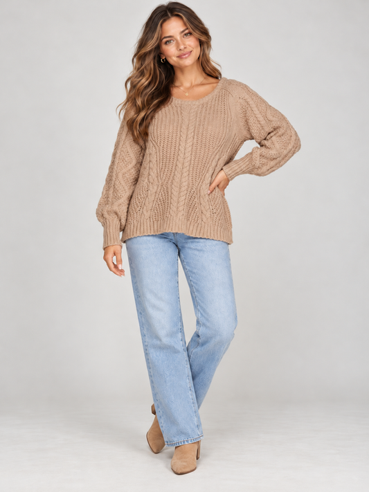 The Elowen Ribbon-Tie Cable Knit Sweater