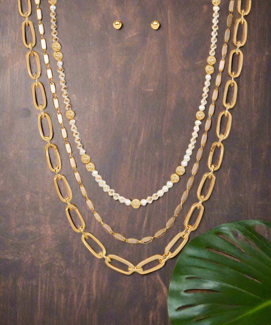 Layered Gold & Pearl Necklace Set