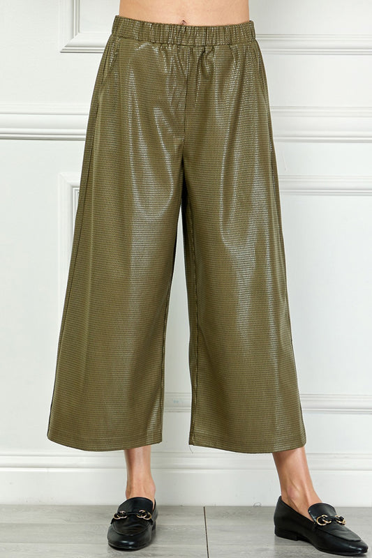 Olive Faux Leather Cropped Pants