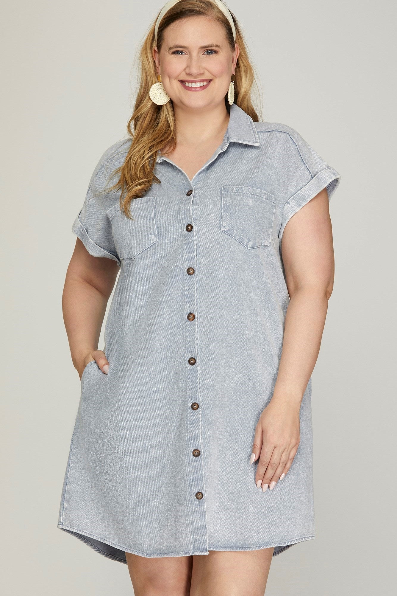 BUTTON DOWN WASHED TWILL SHIRT DRESS