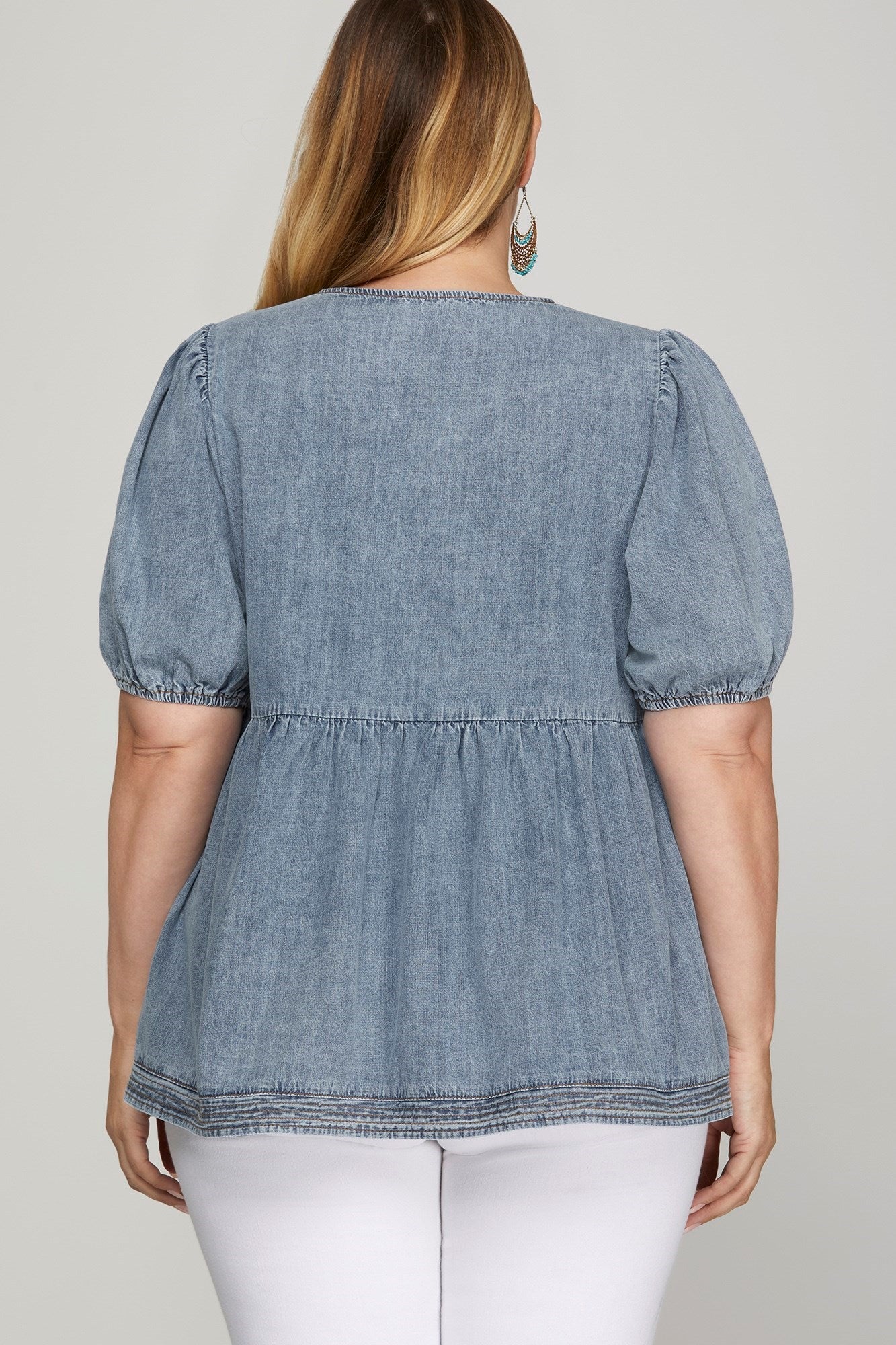 Denim Blouse with Bow