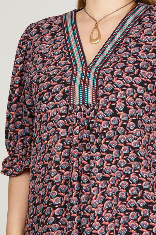 Boho-Chic Printed Babydoll Dress with Pockets