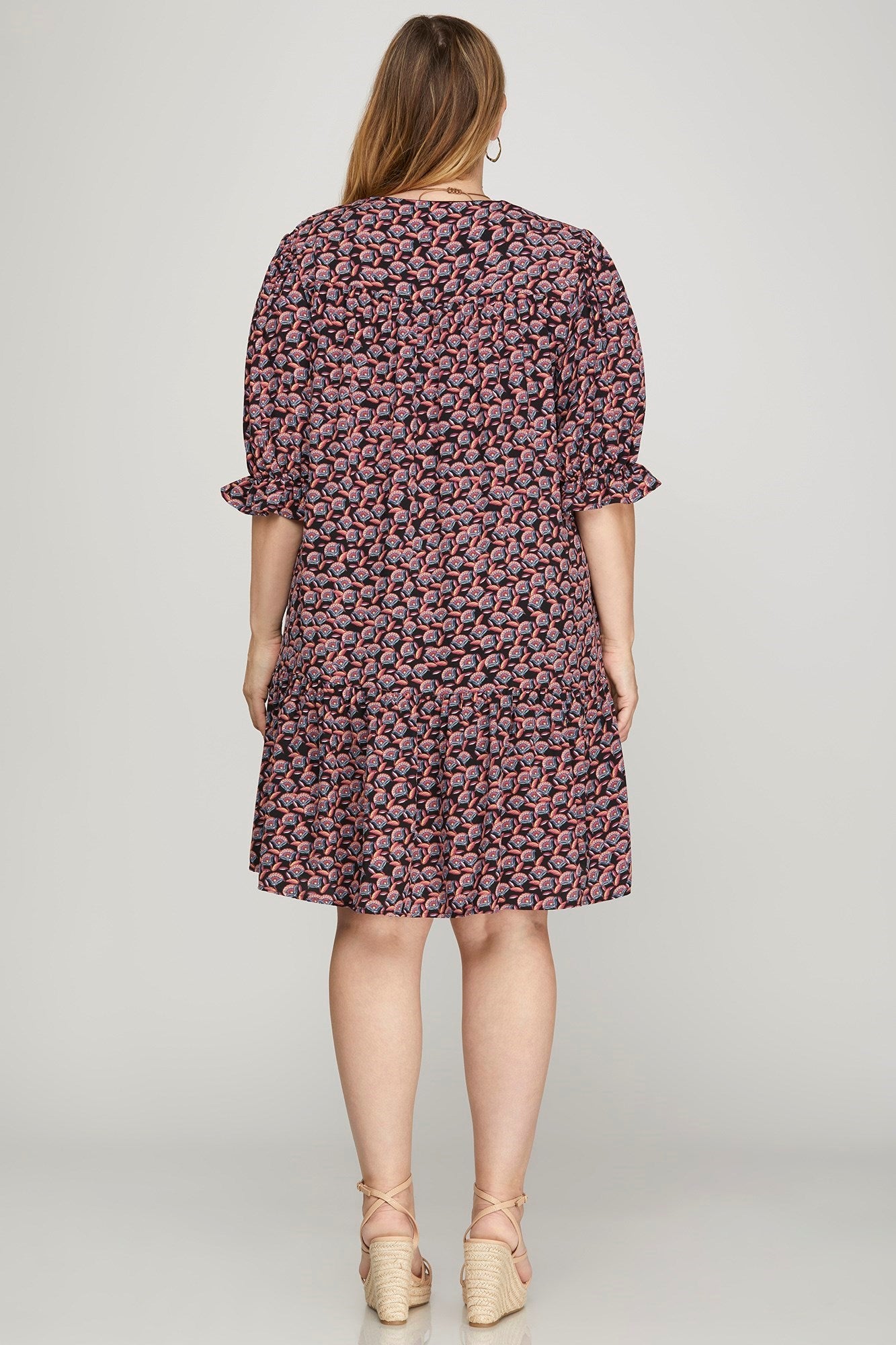 Boho-Chic Printed Babydoll Dress with Pockets