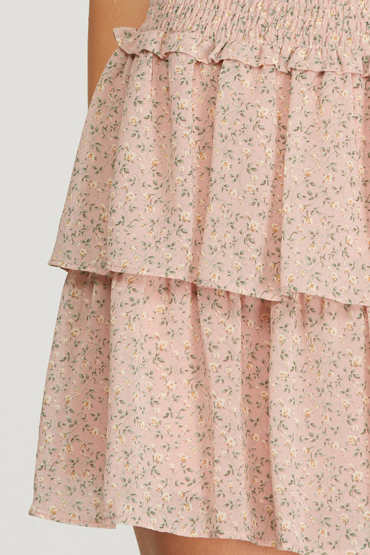 Floral woven smocked waist tiered skirt
