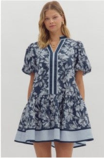 Midnight Bloom Tiered Mini Dress