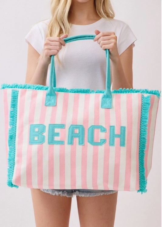 Striped Terry Cloth Beach Tote Bag