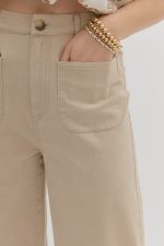 Solid high waisted wide leg ankle length pants