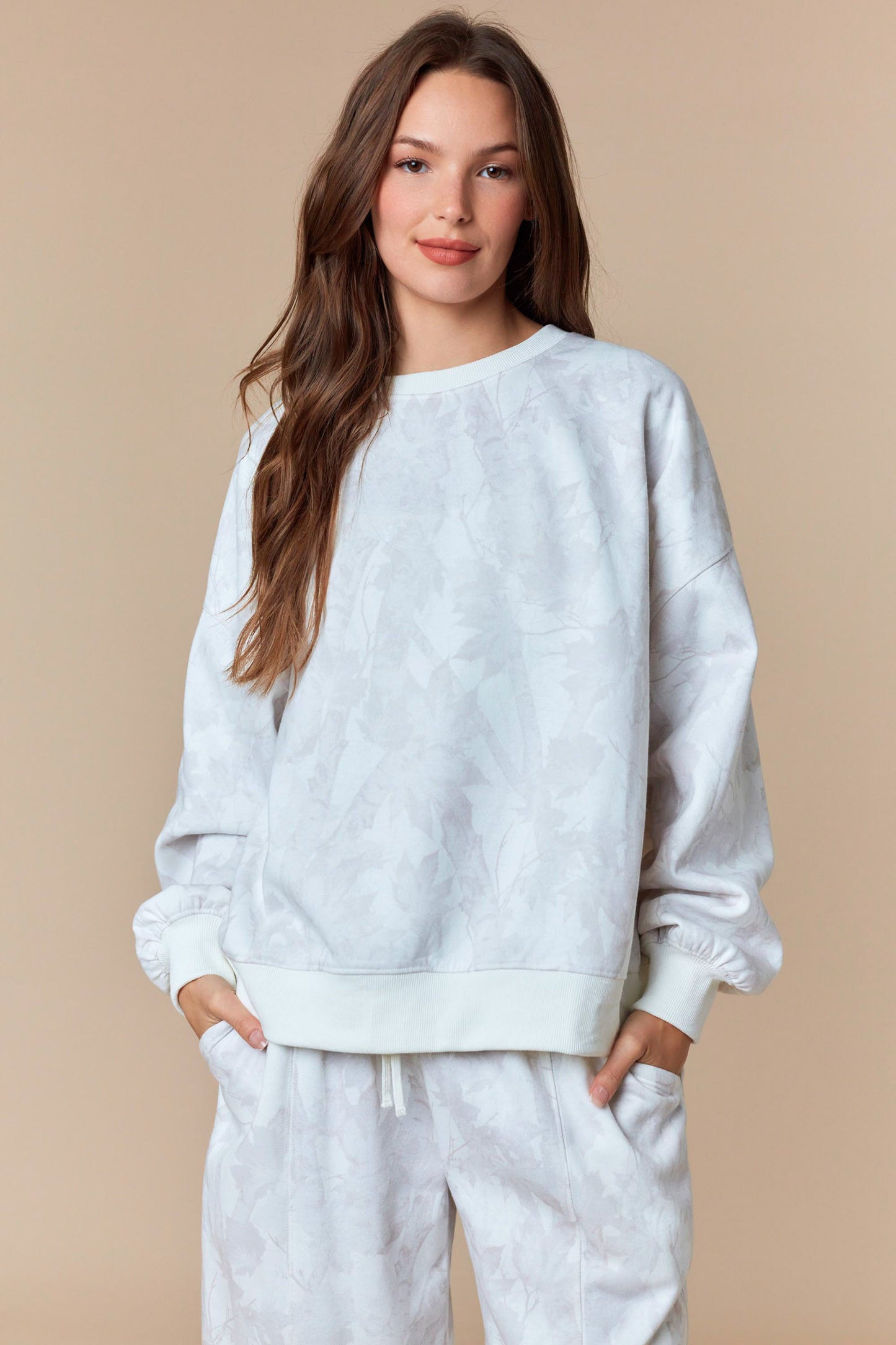 Leaf print Fleece sweater