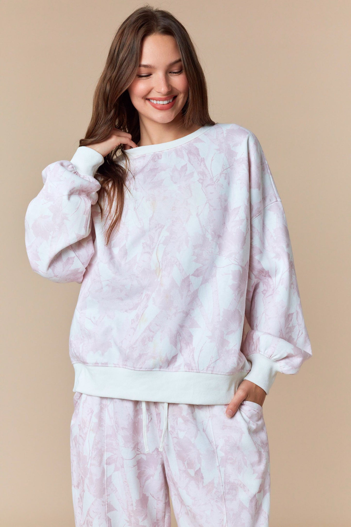 Leaf print Fleece sweater