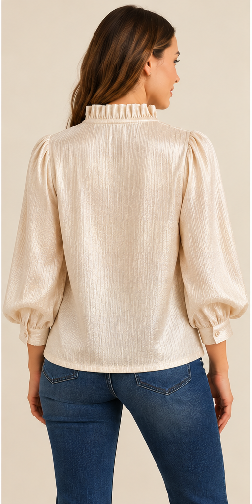 The Everly Ivory Satin Ruffle Blouse