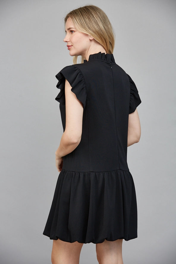 Zip Trim Ruffle High Neck Bubble Hem Dress