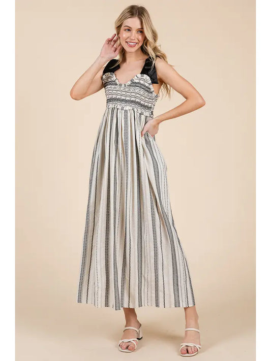 Stripe Pattern Embroidered Dress
